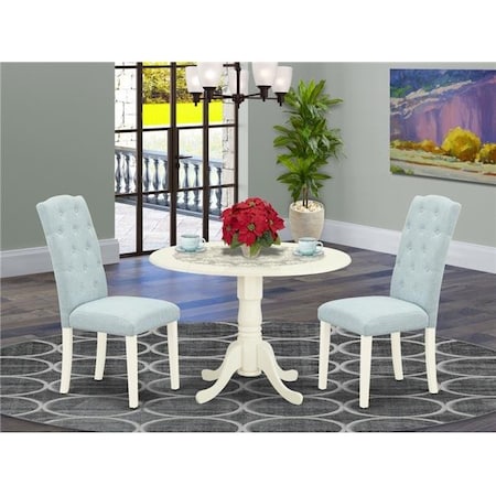 East West Furniture East West Furniture DLCE3-WHI-15 3 Piece Dublin Dinette Set - Linen White & Baby Blue DLCE3-WHI-15